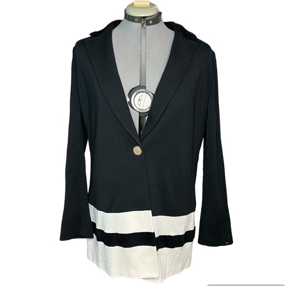 St John Knit One Button Topper Caviar & Cream Jacket Women’s Size 10 With Tags - Picture 1 of 12